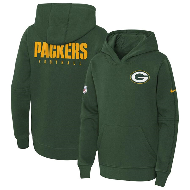 Youth Green Green Bay Packers Sideline Club Fleece Pullover Hoodie